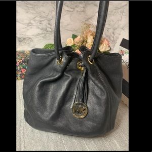 Michael Kors Drawstring Black Leather Hobo Purse